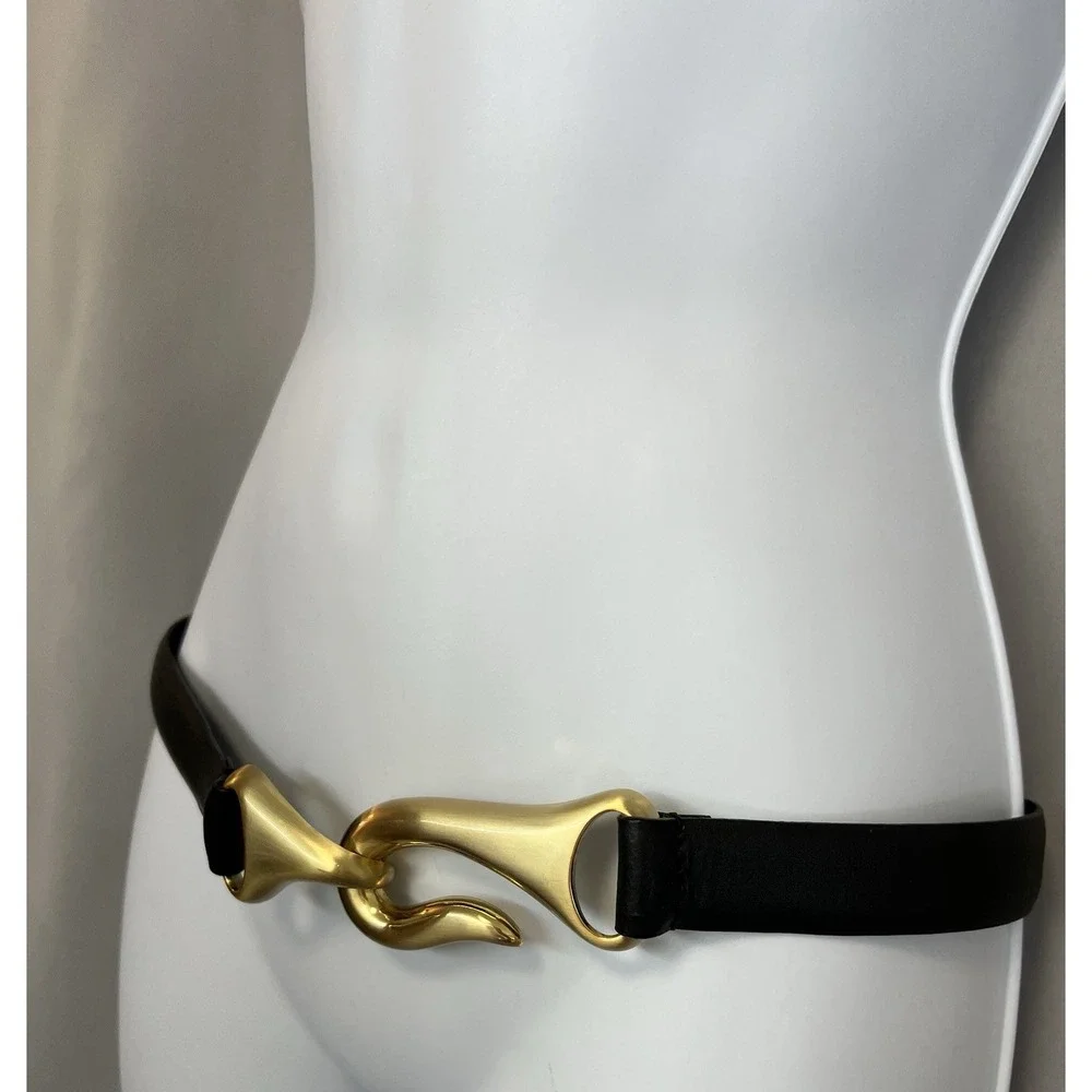 Chico's Womens Black M/L Adjustable Gold Tone‎ Claw Buckle Leather Belt